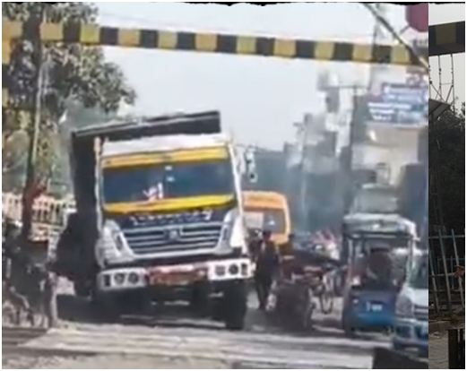 टांडा फाटक रेलवे लाइनों के बीच फंसा ट्रक टांडा फाटक रेलवे लाइनों के बीच फंसा ट्रक