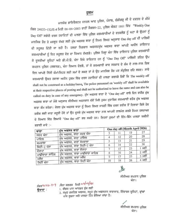 अब पंजाब पुलिस कर्मचारियों को भी मिलेगा Weekly Off!